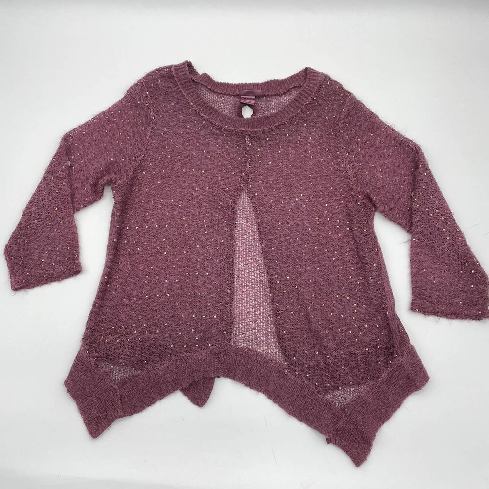 SOFT SURROUNDINGS Sweater Purple Wool Mohair Blend Open Knit Top Women's Sz Med